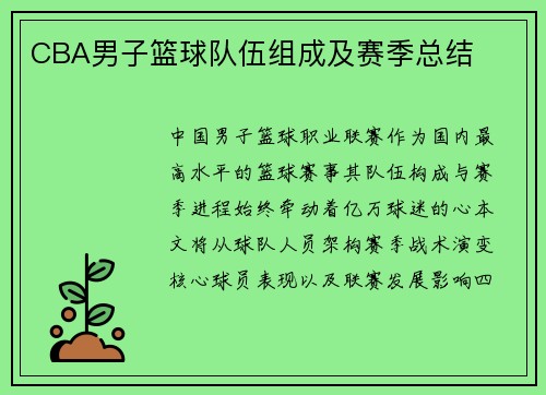 CBA男子篮球队伍组成及赛季总结