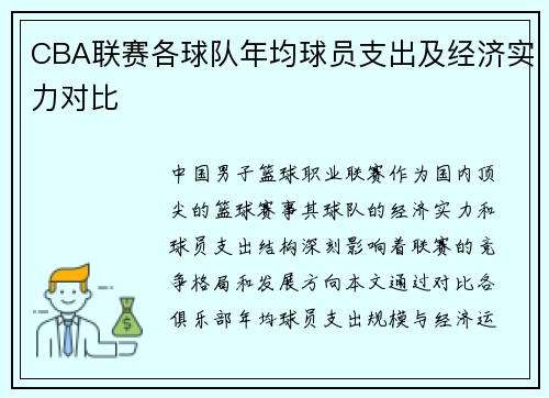 CBA联赛各球队年均球员支出及经济实力对比